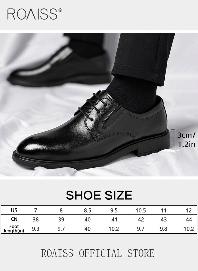 Formal Business Leather Shoes for Men High Fashion Textures Soft Sole Comfort Wedding Groom Shoes Mens Round Toe Low Top Lace up Front Anti Slip Wear Resistant Work Shoes Pure Black for Men image 7