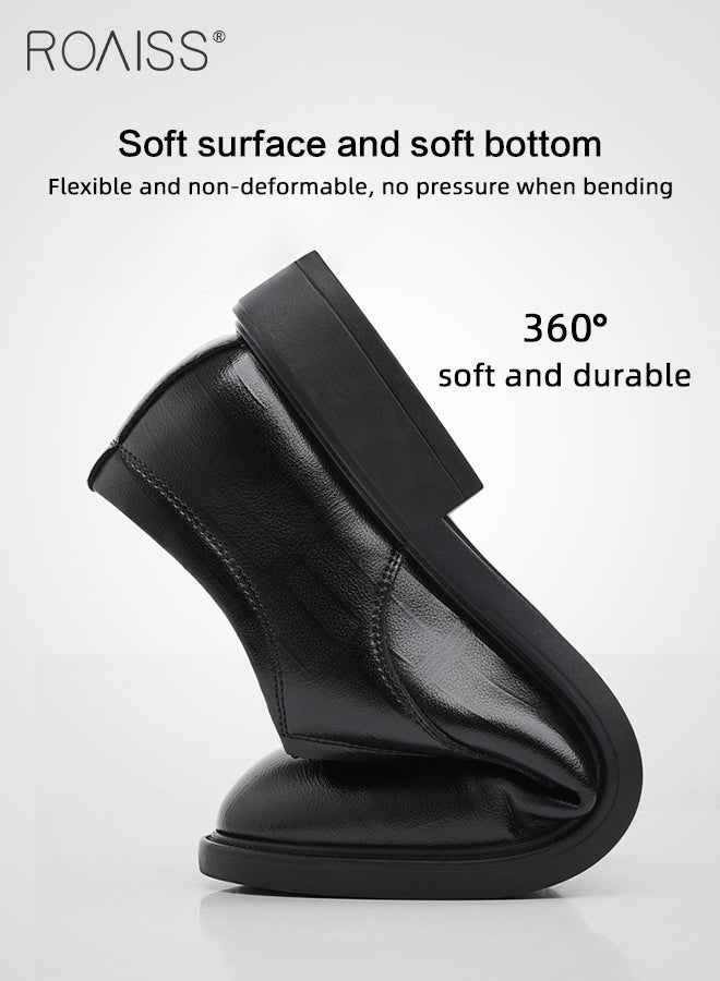 Formal Business Leather Shoes for Men High Fashion Textures Soft Sole Comfort Wedding Groom Shoes Mens Round Toe Low Top Lace up Front Anti Slip Wear Resistant Work Shoes Pure Black for Men image 3