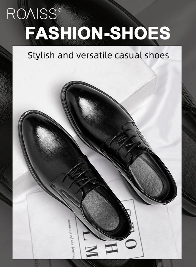 Formal Business Leather Shoes for Men High Fashion Textures Soft Sole Comfort Wedding Groom Shoes Mens Round Toe Low Top Lace up Front Anti Slip Wear Resistant Work Shoes Pure Black for Men image 2
