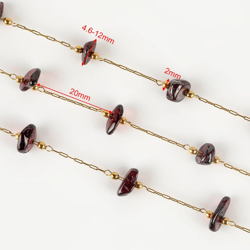 UMAOKANG 4 Yard Natural Raw Healing Crystal Chain for Jewelry Making Gold Plated Stainless Steel Paperclip Link Chain Roll Burgundy Gemstone Jewelry Chains Bulk - Image 3