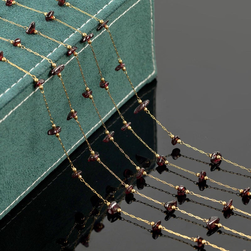 UMAOKANG 4 Yard Natural Raw Healing Crystal Chain for Jewelry Making Gold Plated Stainless Steel Paperclip Link Chain Roll Burgundy Gemstone Jewelry Chains Bulk - Image 4