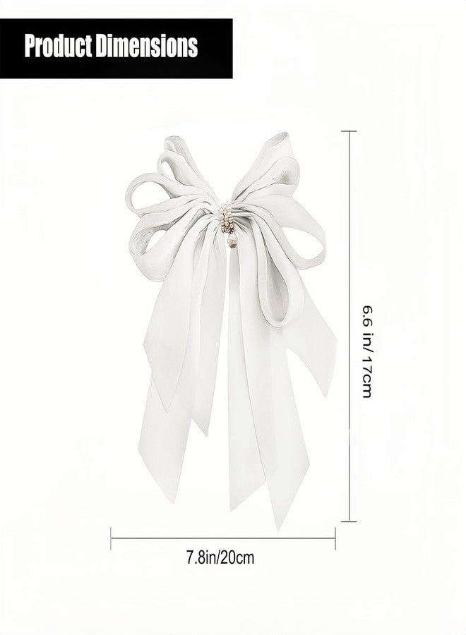 RedChimes مشابك شعر كورية كبيرة من ريد تشايمز، مزينة بشرابة من اللؤلؤ الحريري، مع مشابك معدنية متينة وأنيقة، إكسسوارات شعر عتيقة على شكل فيونكة للنساء والفتيات، متعددة الألوان (أبيض) - Image 5