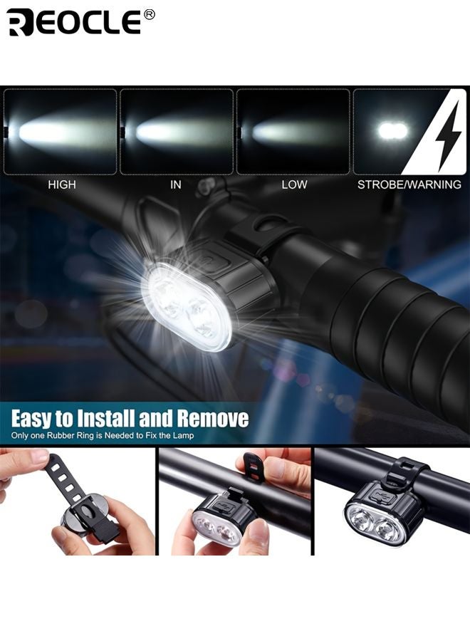 REOCLE Bicycle Front and Rear Light Set USB Rechargeable LED Bike Light Night Riding Flashlight Shockproof PC Case Waterproof Bike Headlight and Taillight Easy to Install - Image 3