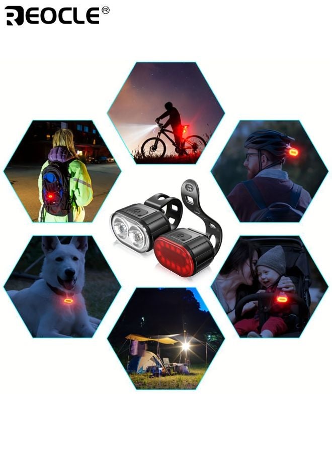 REOCLE Bicycle Front and Rear Light Set USB Rechargeable LED Bike Light Night Riding Flashlight Shockproof PC Case Waterproof Bike Headlight and Taillight Easy to Install - Image 5