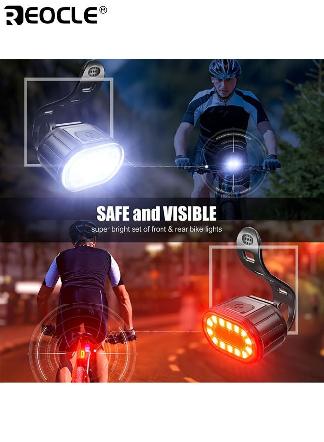REOCLE Bicycle Front and Rear Light Set USB Rechargeable LED Bike Light Night Riding Flashlight Shockproof PC Case Waterproof Bike Headlight and Taillight Easy to Install - Image 2