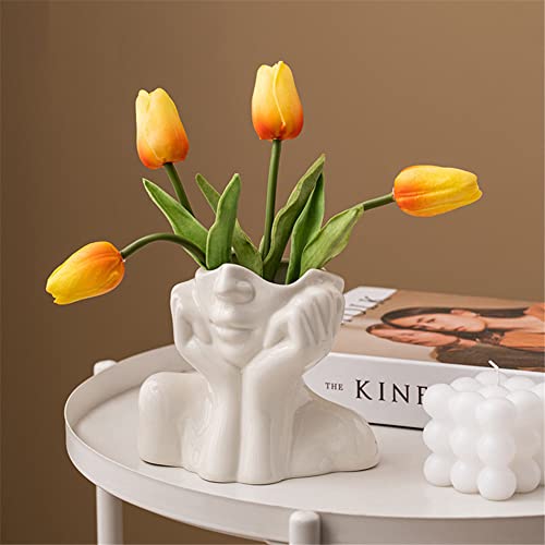 Wadiy White Ceramic Face Vase, Female Form Head Half Body Bust Vases Boho Feminist Minimalism Decorative Modern Nordic Style Flower Vase for Home Living Room Office Book Shelf Decor (Medium) - Image 2