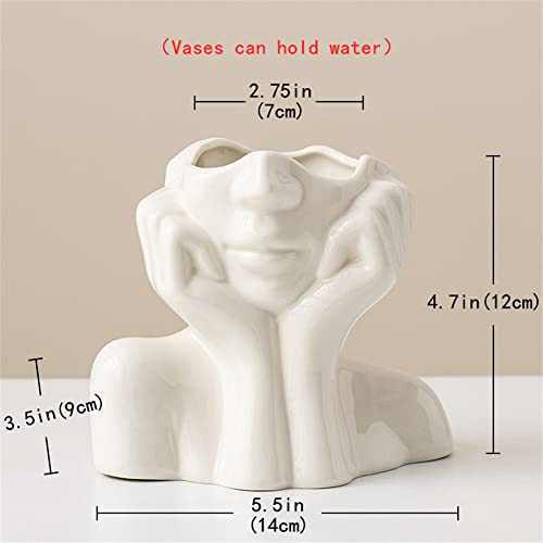 Wadiy White Ceramic Face Vase, Female Form Head Half Body Bust Vases Boho Feminist Minimalism Decorative Modern Nordic Style Flower Vase for Home Living Room Office Book Shelf Decor (Medium) - Image 5