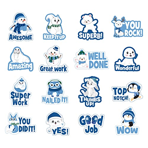 400 Pieces Winter Stickers Teacher Reward Sticker Motivational Inspiration Positive Kindness Labels Stickers Cute Holiday Xmas Animal Sticker for Kids Homework Tests Assignments Classroom Winter