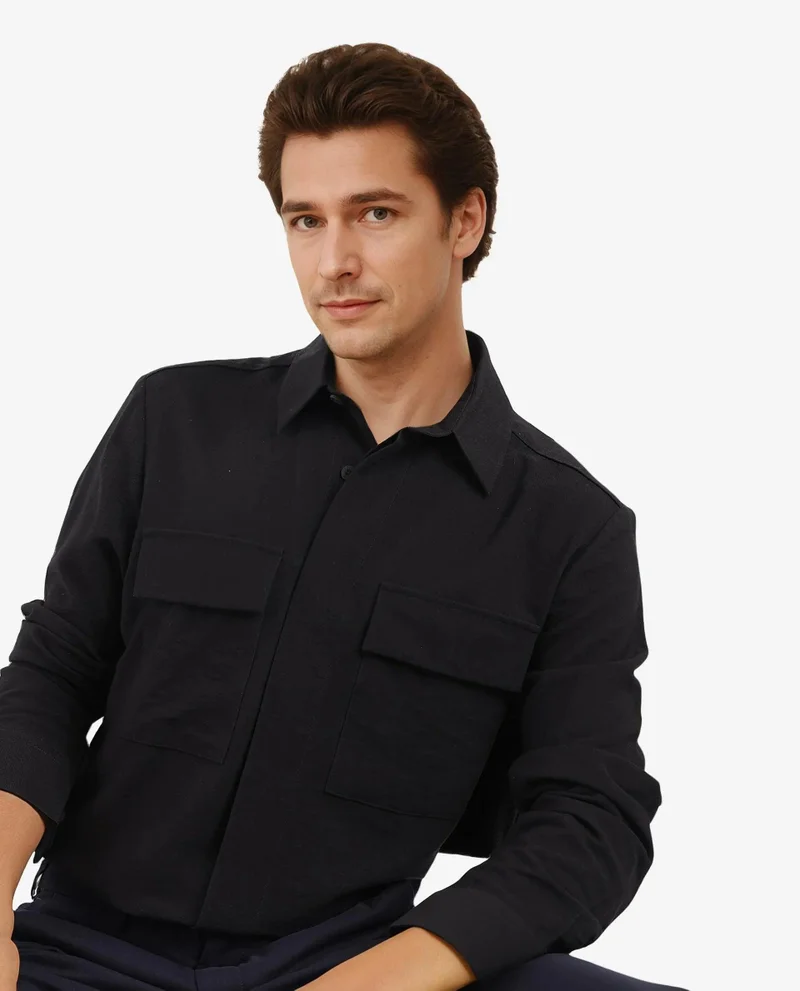 Rare Rabbit Men's Cavalry Twill Pocketed Solid Shirt