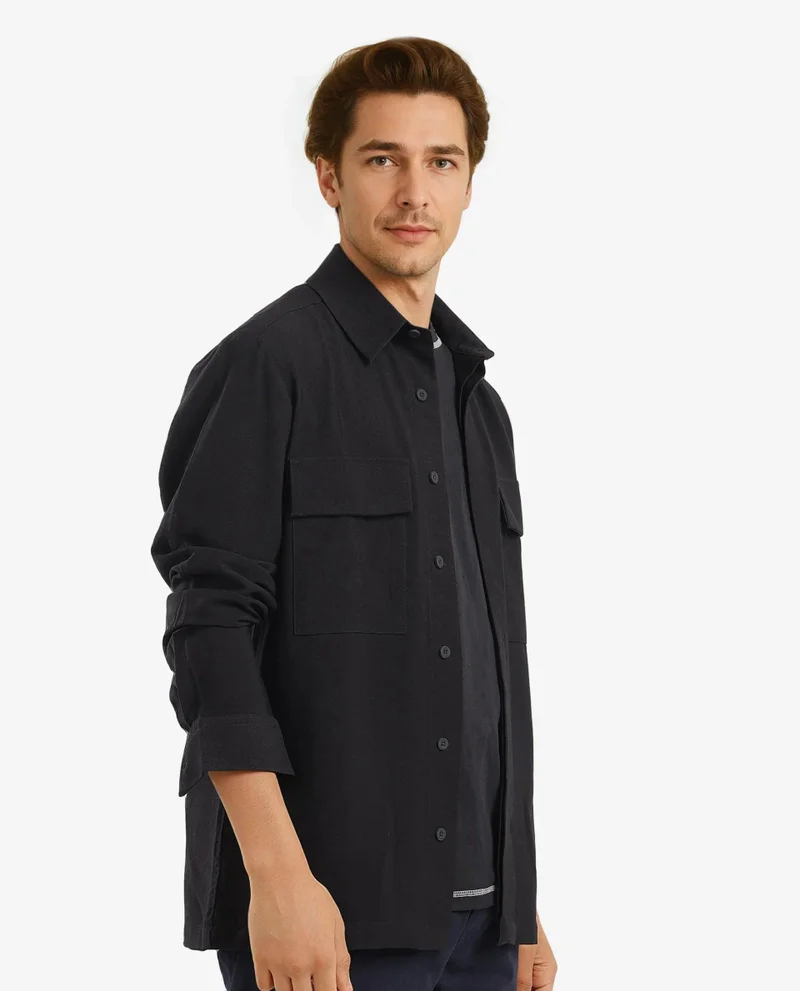 Rare Rabbit Men's Cavalry Twill Pocketed Solid Shirt