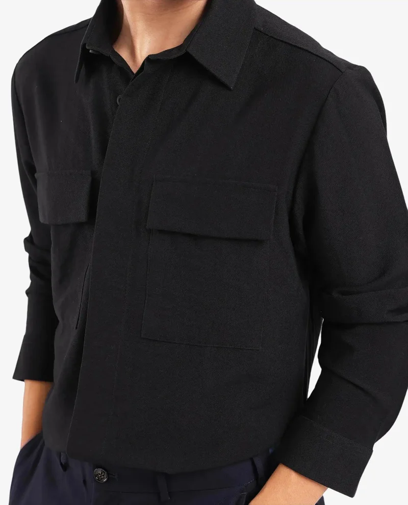 Rare Rabbit Men's Cavalry Twill Pocketed Solid Shirt