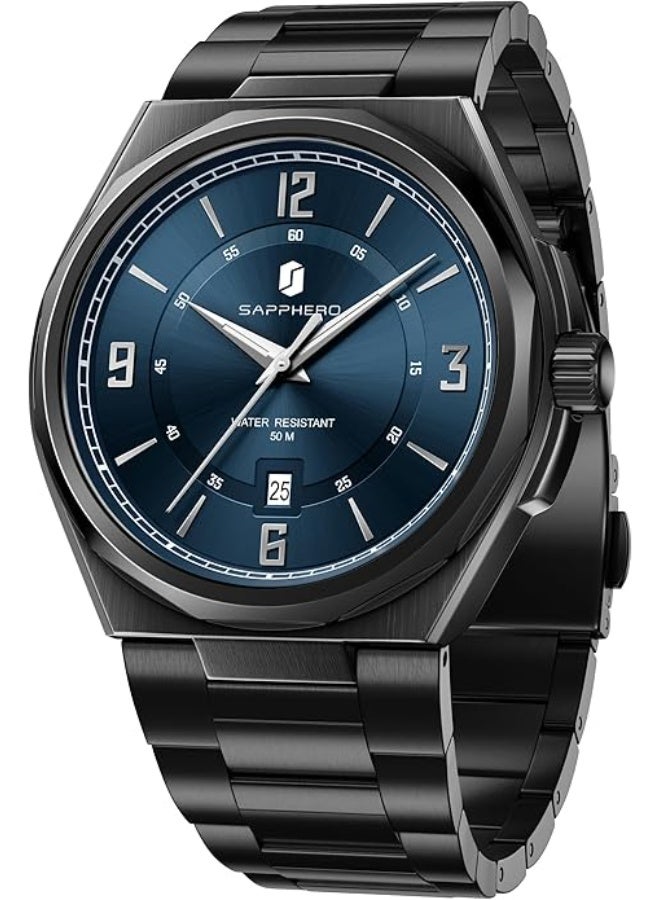 Sapphero Watches for Men Arabic Numeral Dial Quartz Wristwatch 50M Waterproof Luminous Watches Mens Watch Work Sport Casual Dress Watch with Stainless Steel Strap Elegant Gifts for Men - Image 1