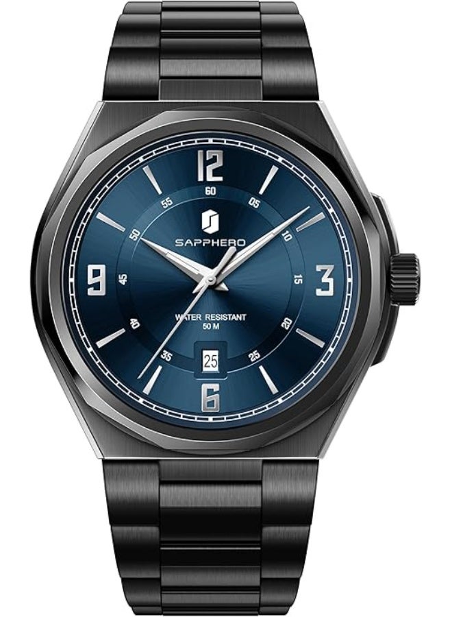Sapphero Watches for Men Arabic Numeral Dial Quartz Wristwatch 50M Waterproof Luminous Watches Mens Watch Work Sport Casual Dress Watch with Stainless Steel Strap Elegant Gifts for Men - Image 2