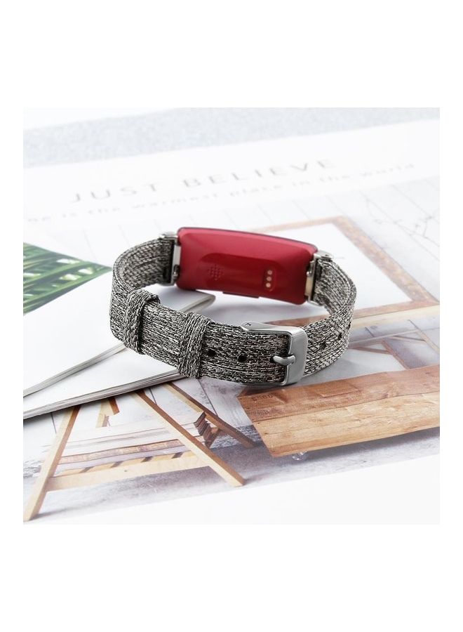 NIBEMINENT Nylon Canvas Strap Metal Connector Watchband For Fitbit Inspire HR Small Size Dark Gray - Image 4