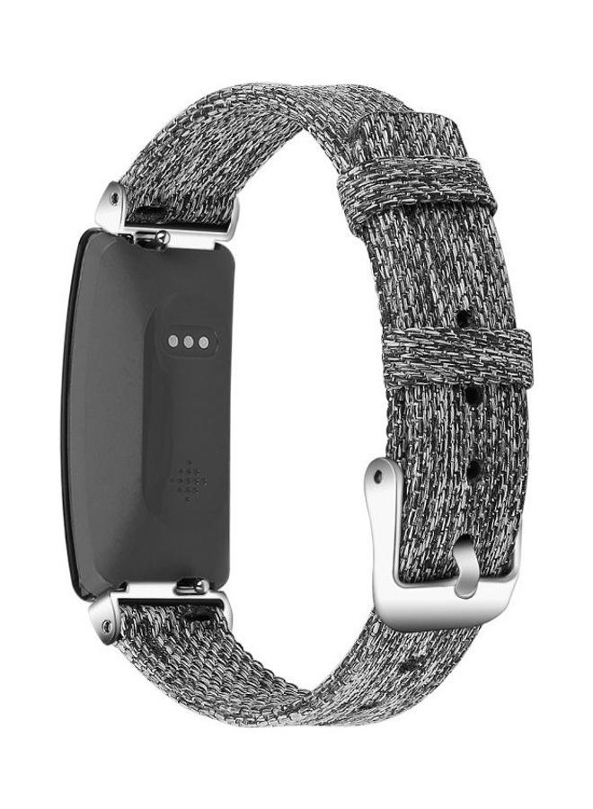 NIBEMINENT Nylon Canvas Strap Metal Connector Watchband For Fitbit Inspire HR Small Size Dark Gray - Image 2