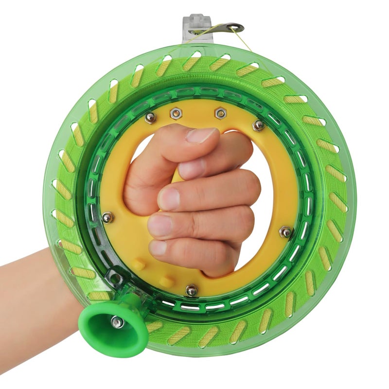 Honbo Kite String التخزين المؤقت للبالغين و Kids Kite String بكرة مع بنية تحمل مقبض قابلة للطي 300 م/1000 قدم - إكسسوارات طائرة طائرة طائرة ورقية مثالية (7in -Green) - Image 1