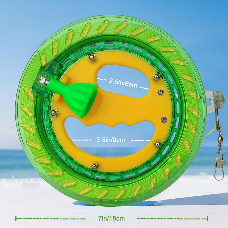 Honbo Kite String التخزين المؤقت للبالغين و Kids Kite String بكرة مع بنية تحمل مقبض قابلة للطي 300 م/1000 قدم - إكسسوارات طائرة طائرة طائرة ورقية مثالية (7in -Green) - Image 2