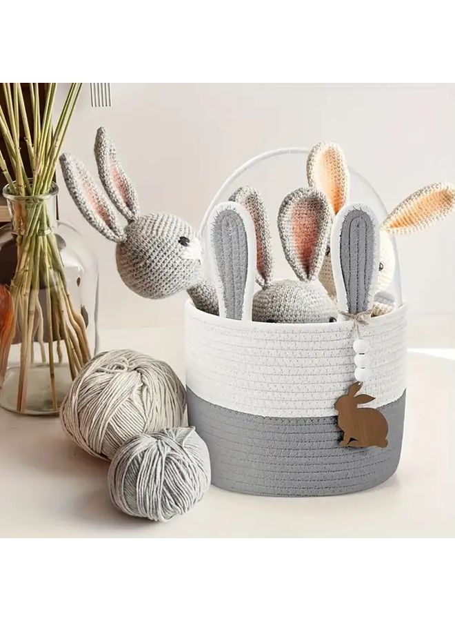 سلة نسج وردية على شكل أرنب للتخزين لنزهات الوجبات الخفيفة والحلوى والتسوق - Image 5