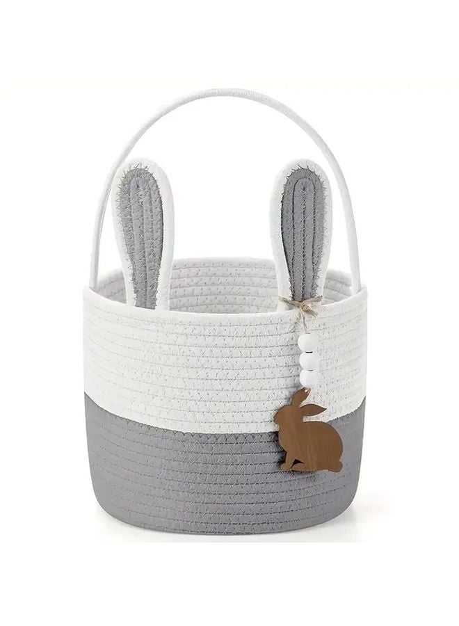 سلة نسج وردية على شكل أرنب للتخزين لنزهات الوجبات الخفيفة والحلوى والتسوق - Image 3