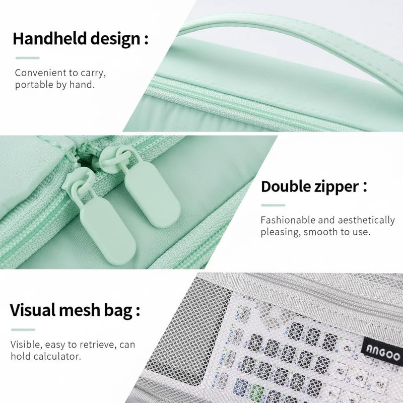 KASTWAVE Global assemble options Large Capacity Pencil Case with Handle, Portable Zippered Pencil Pouch for Stationery, Ideal for Students, Teenagers, and Adults, for Girls, Boys, Men, and Women (Green) Individual group scene compatible - Image 2