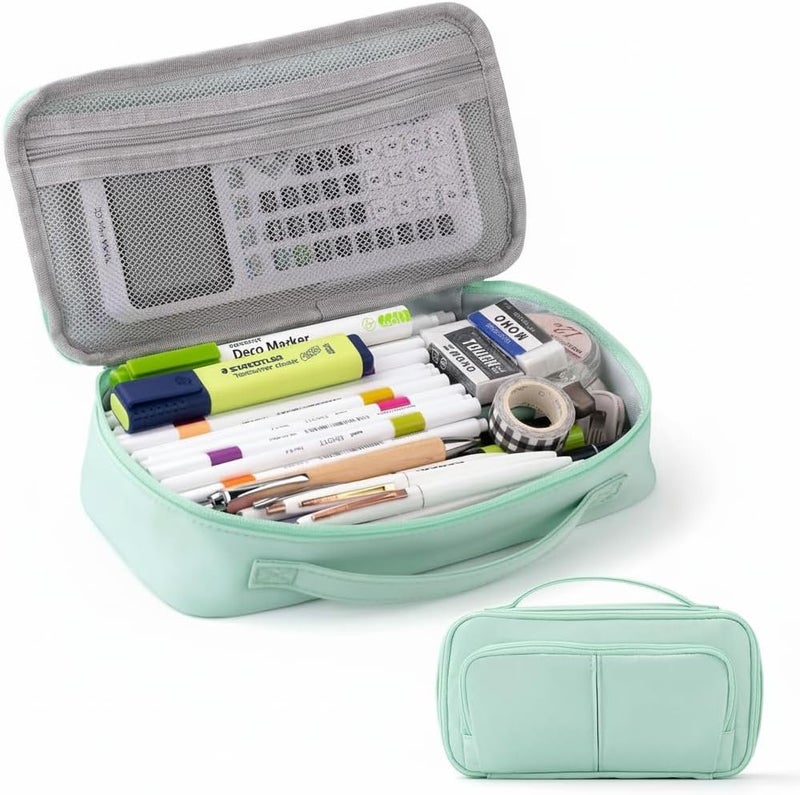 KASTWAVE Global assemble options Large Capacity Pencil Case with Handle, Portable Zippered Pencil Pouch for Stationery, Ideal for Students, Teenagers, and Adults, for Girls, Boys, Men, and Women (Green) Individual group scene compatible - Image 5