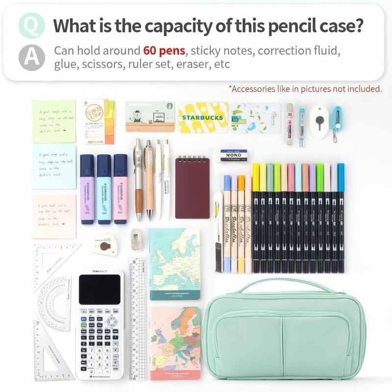 KASTWAVE Global assemble options Large Capacity Pencil Case with Handle, Portable Zippered Pencil Pouch for Stationery, Ideal for Students, Teenagers, and Adults, for Girls, Boys, Men, and Women (Green) Individual group scene compatible - Image 4