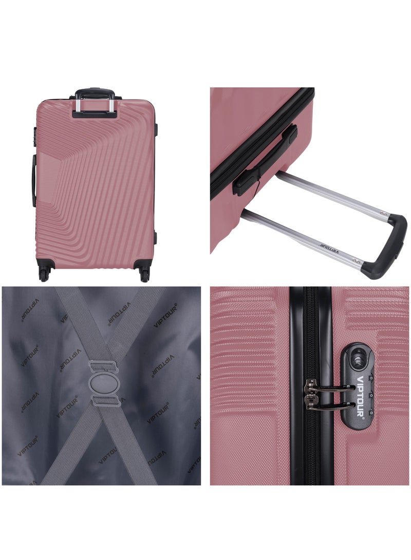 VIPTOUR 3-Piece ABS Hardside Trolley Luggage Set Spinner Wheels with Number Lock 20/24/28 Inches Rose Pink  - Image 5
