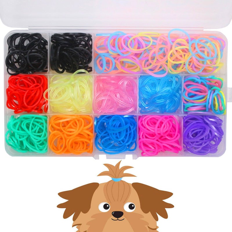 YOY 34 Pet Dog Stretchy Rubber Bands 600Box Puppy Elastics Ties Pony Tail Holders Hair Accessories for Doggy Grooming Top Knots Ponytails Braids and Dreadlocks