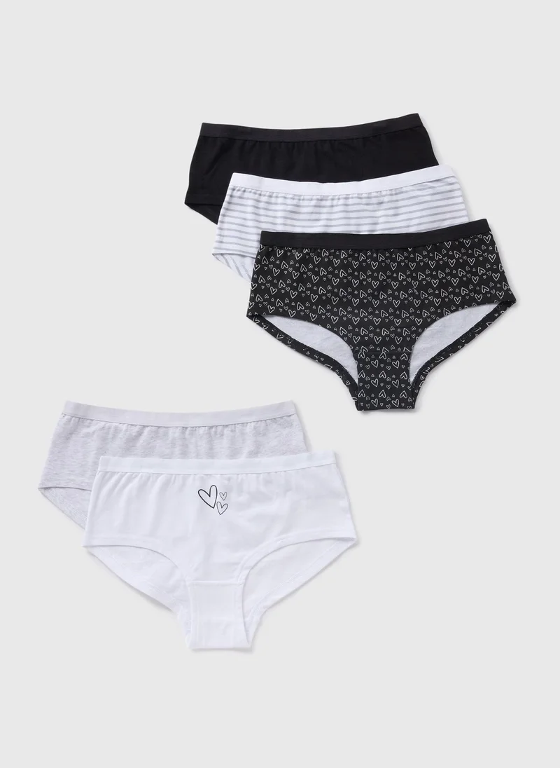 Matalan 5 Pack Girls Black Heart Hipsters