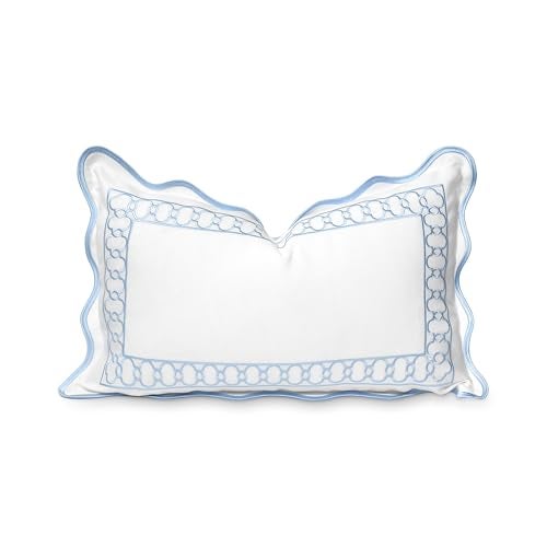 Hofdeco Premium Coastal Patio Indoor Outdoor Scalloped Lumbar Pillow Cover Only 12x20 Water Repellent for Backyard Couch Baby Blue Embroidered Begonia Pattern Chain Frame - Image 1