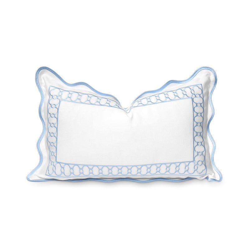 Hofdeco Premium Coastal Patio Indoor Outdoor Scalloped Lumbar Pillow Cover Only 12x20 Water Repellent for Backyard Couch Baby Blue Embroidered Begonia Pattern Chain Frame - Image 2
