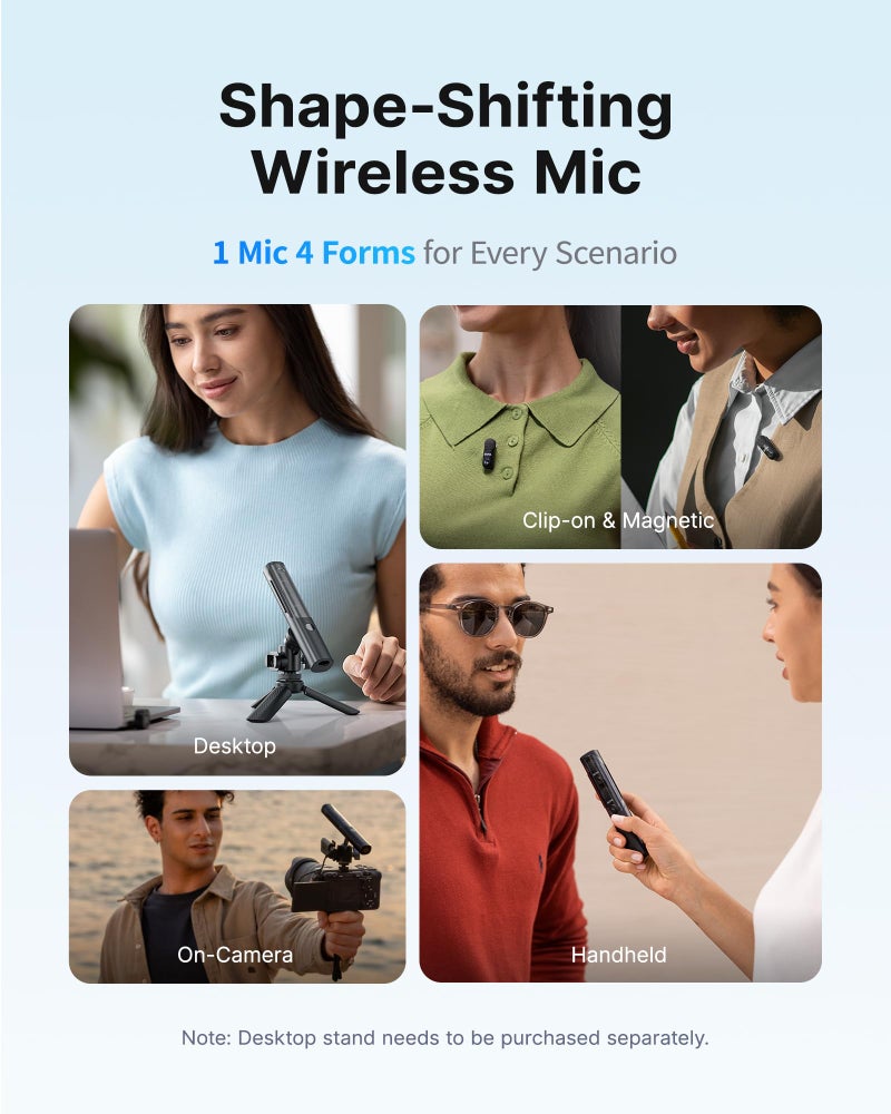 BOYA Magic Wireless Mini Microphones for iPhone/Android/PC/Camera, 4 Form-in-1 Mic, 7g Lightweight,AI Noise Reduction, 48kHz/24bit,APP Control, 328ft Range,Microphone for Recording(Stand not included) - Image 2