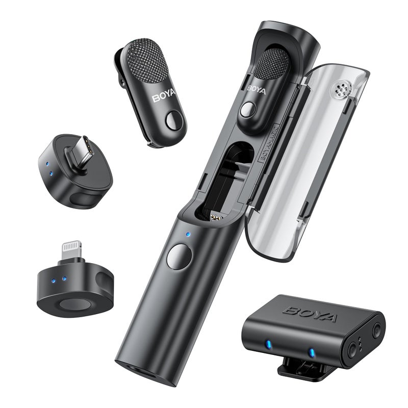 BOYA Magic Wireless Mini Microphones for iPhone/Android/PC/Camera, 4 Form-in-1 Mic, 7g Lightweight,AI Noise Reduction, 48kHz/24bit,APP Control, 328ft Range,Microphone for Recording(Stand not included) - Image 1
