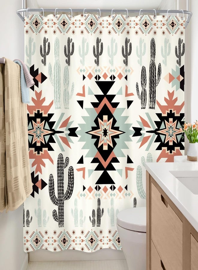 Newsely Western Aztec Cactus Shower Curtain 72Wx72H Inch Southwestern Boho Tribal Geometric Ethnic Shower Curtain Bathroom Set Native American Waterproof Bath Decoration Accessories Home Decor - Image 4