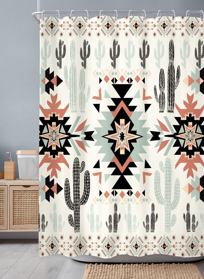 Newsely Western Aztec Cactus Shower Curtain 72Wx72H Inch Southwestern Boho Tribal Geometric Ethnic Shower Curtain Bathroom Set Native American Waterproof Bath Decoration Accessories Home Decor - Image 2