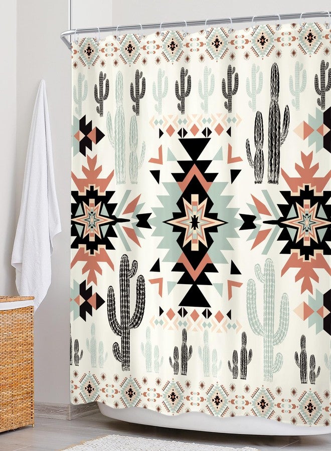 Newsely Western Aztec Cactus Shower Curtain 72Wx72H Inch Southwestern Boho Tribal Geometric Ethnic Shower Curtain Bathroom Set Native American Waterproof Bath Decoration Accessories Home Decor - Image 3