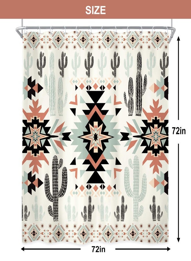 Newsely Western Aztec Cactus Shower Curtain 72Wx72H Inch Southwestern Boho Tribal Geometric Ethnic Shower Curtain Bathroom Set Native American Waterproof Bath Decoration Accessories Home Decor - Image 5