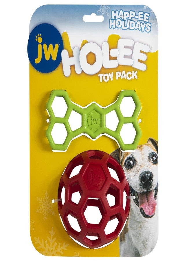 JW Hol-ee Holiday 2PK Dog Toy Set - 2 Pack Treat Ball & Pull Toy for Small Breeds - Image 2