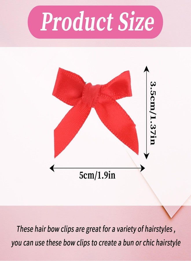 COMNICO 20PCS Bow Hair Clips Mini Bowknot Metal Barrettes Hair Accessories Twist Tie Silky Satin Hair Ribbon Cute Non-slip Hairpins for Women Girls Teens Kids(Red) - Image 2