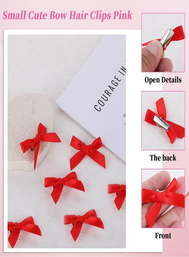 COMNICO 20PCS Bow Hair Clips Mini Bowknot Metal Barrettes Hair Accessories Twist Tie Silky Satin Hair Ribbon Cute Non-slip Hairpins for Women Girls Teens Kids(Red) - Image 3