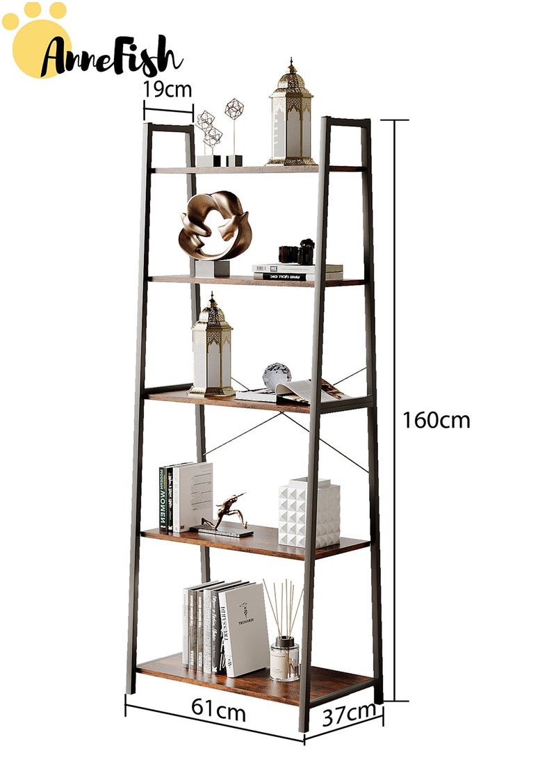 AnneFish 5 Tier Ladder Bookshelf Bookcase Storage Shelves Kitchen Bakers Rack Home Cabinet Cupboard Organizer Microwave Oven Stand For Living Room And Kitchen Easy Assembly  - Image 2