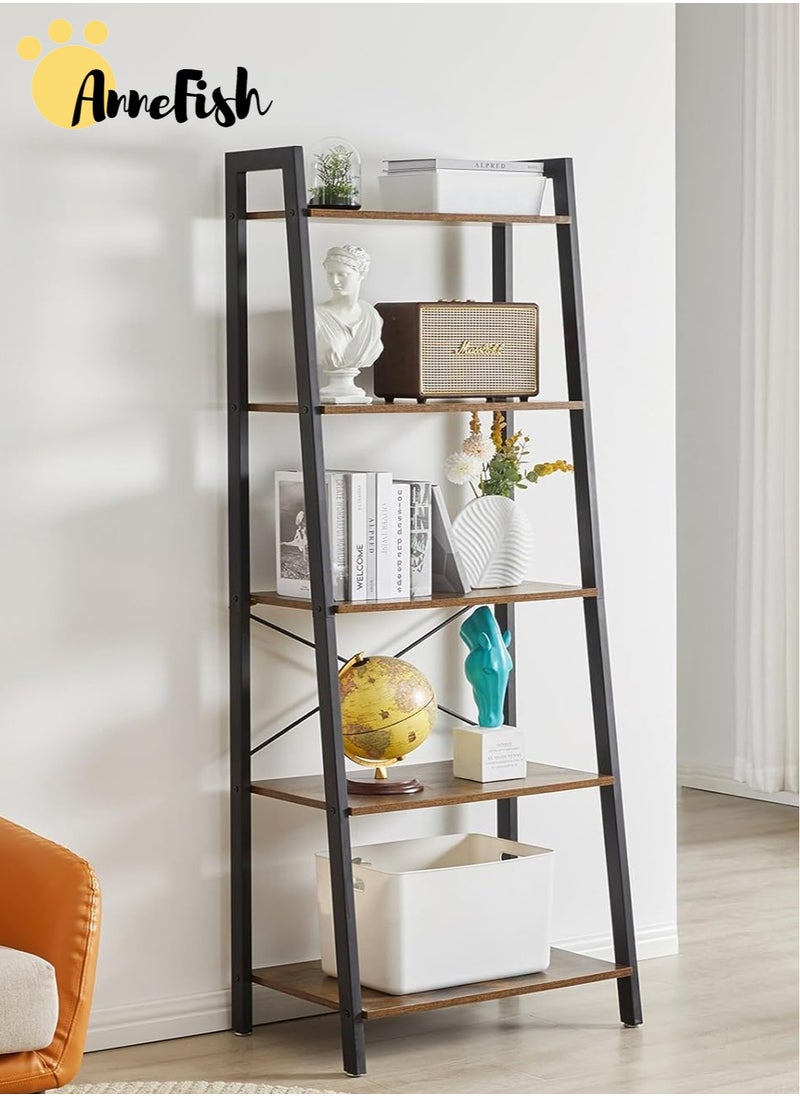 AnneFish 5 Tier Ladder Bookshelf Bookcase Storage Shelves Kitchen Bakers Rack Home Cabinet Cupboard Organizer Microwave Oven Stand For Living Room And Kitchen Easy Assembly  - Image 1