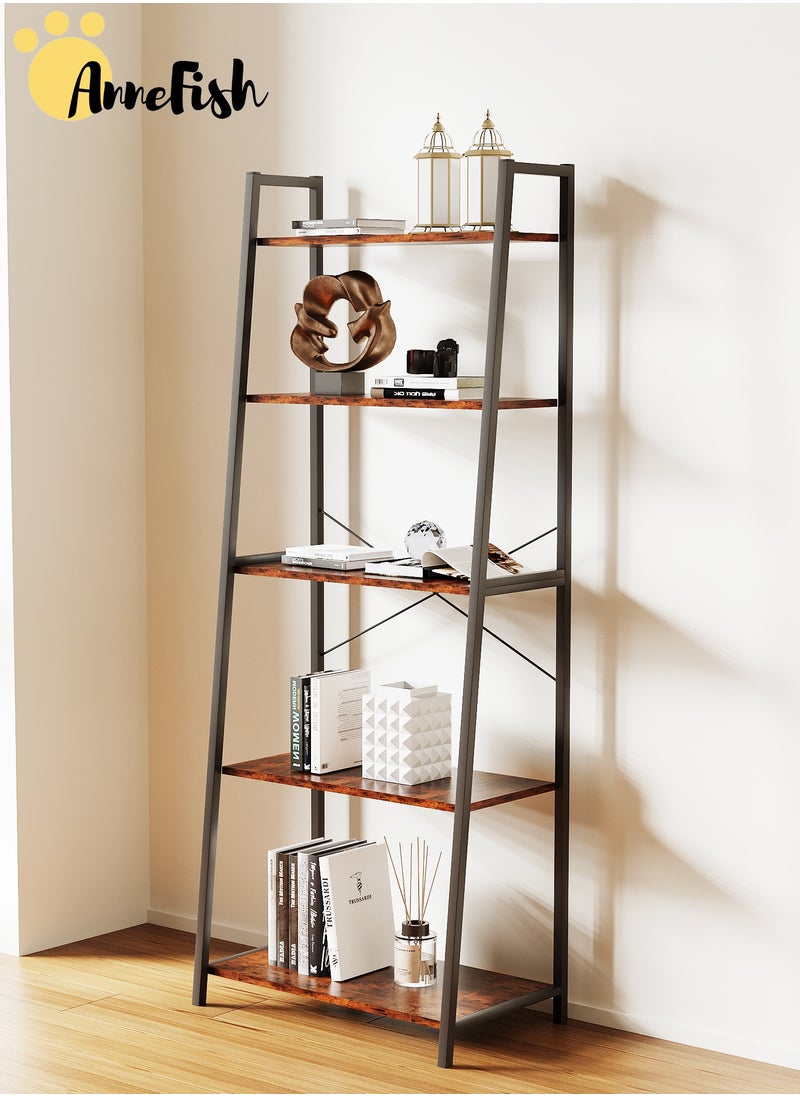 AnneFish 5 Tier Ladder Bookshelf Bookcase Storage Shelves Kitchen Bakers Rack Home Cabinet Cupboard Organizer Microwave Oven Stand For Living Room And Kitchen Easy Assembly  - Image 3
