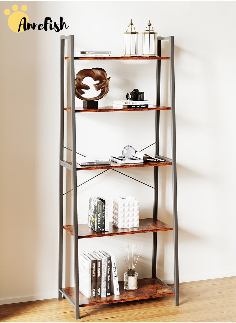AnneFish 5 Tier Ladder Bookshelf Bookcase Storage Shelves Kitchen Bakers Rack Home Cabinet Cupboard Organizer Microwave Oven Stand For Living Room And Kitchen Easy Assembly  - Image 4