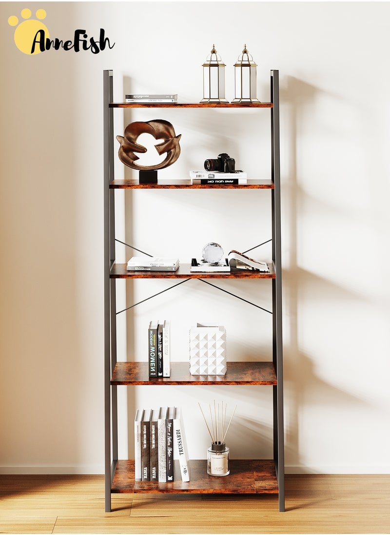 AnneFish 5 Tier Ladder Bookshelf Bookcase Storage Shelves Kitchen Bakers Rack Home Cabinet Cupboard Organizer Microwave Oven Stand For Living Room And Kitchen Easy Assembly  - Image 5