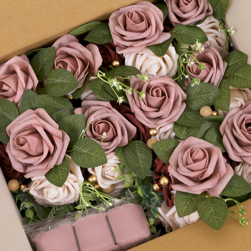 DORIS HOME Wedding Aisle Decorations Mauve Pew Flowers Set of 10 for Wedding Ceremony Party Chair Decor with Artificial Flowers Eucalyptus and Ribbons - Image 5