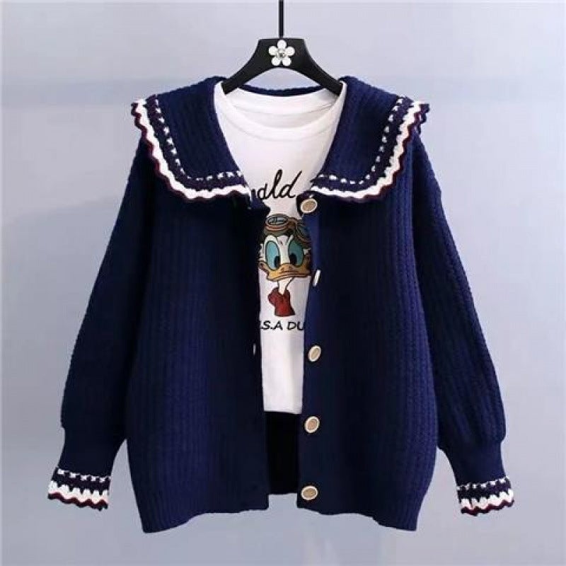 Womens Casual Spring Autumn Knit Top Sweater Cardigan Jacket Loose Fit Idle Style Age-Reducing Pullovers Off-white