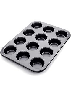 SHOWAY Non Stick Carbon Steel Muffin Pans Pair Of Cupcake Cookie Sheet Pan Style For Baking Muffin Pans W 12 Cups Cupcake Baking Tray Black  - Image 1