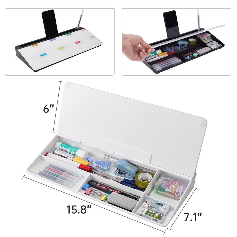 TSJ OFFICE Whiteboard Weekly Dry-Erase-Board - Desktop White Board Calendar Desk Organizers with Accessories Computer Keyboard Stand with Drawer, for Office, Home, School Supplies - Image 4
