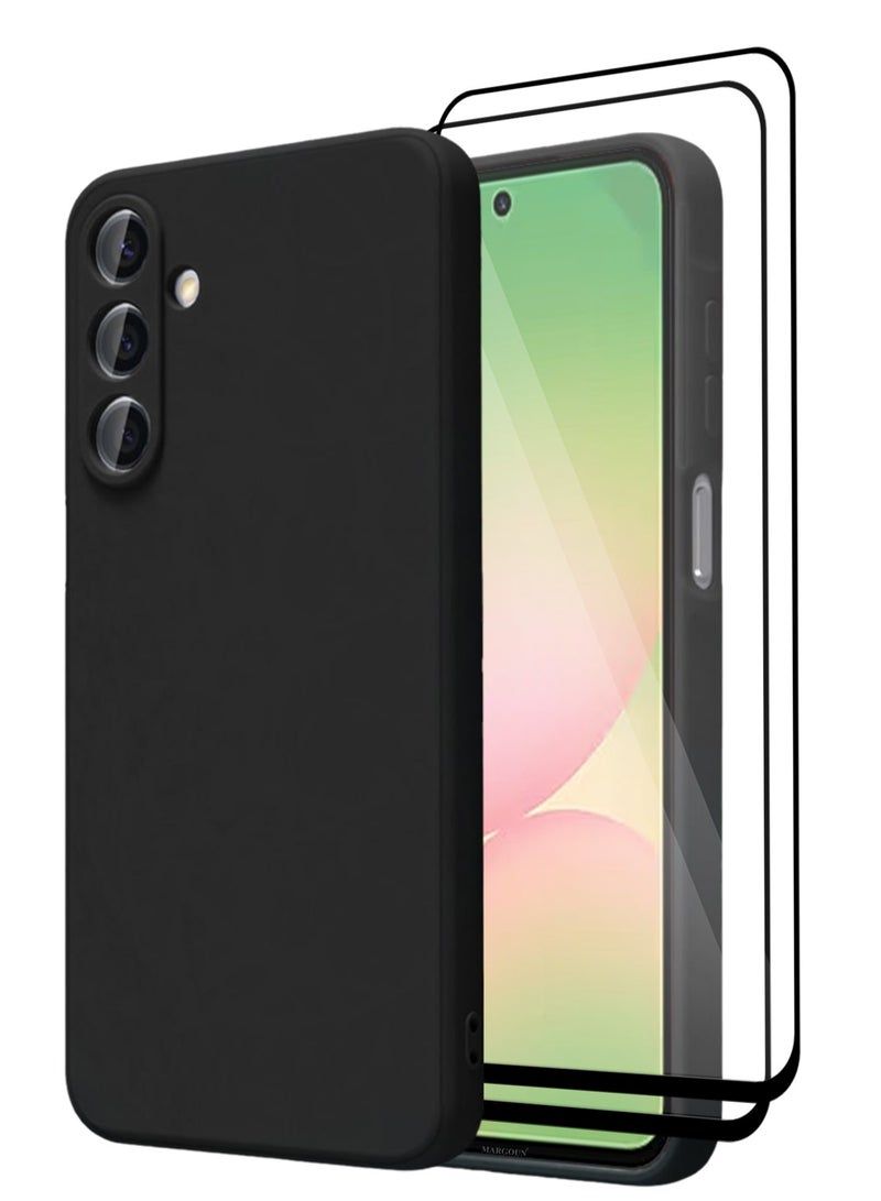 CATANES 3Packs Liquid Silicone Case for Samsung Galaxy A56 Protective Phone Case with Soft Anti-Scratch Microfiber Lining Utra Slim Drop Protection Phone Cover with Two 3D Screen Protectors - Black - Image 1
